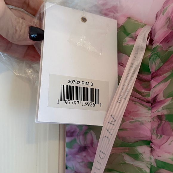 Mac Duggal NEW with Tags attached size 8 chiffon Pink Floral Strapless gown $598 - Picture 10 of 16